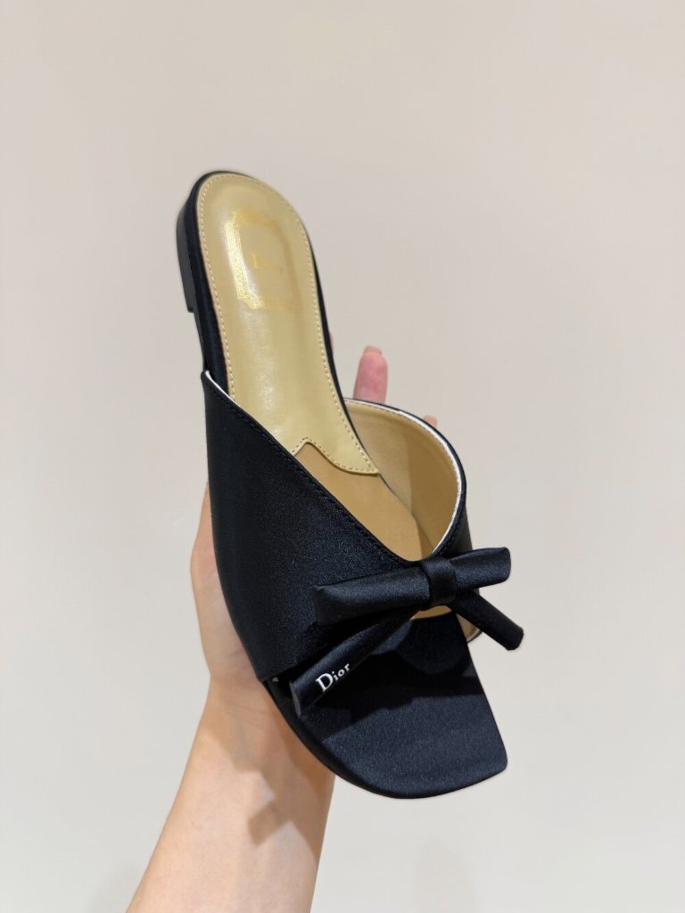 Dior Sandals | Dior Black Satin Bow Square Toe Slide Sandals - Picture 7 of 7